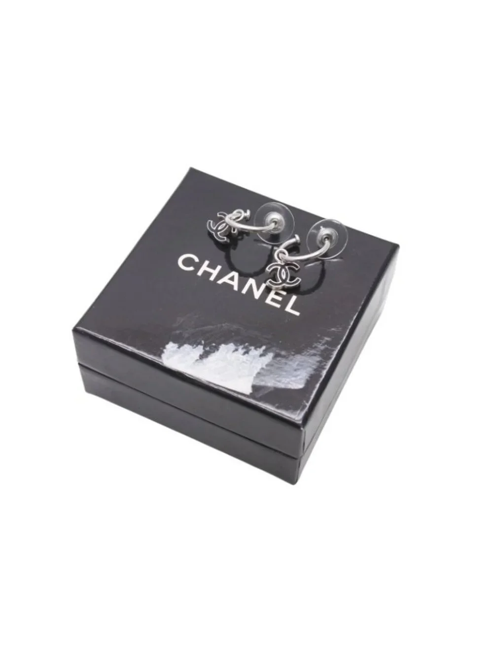 Chanel CC Logo Earrings Hoop Dangling 08 Metal Silver
